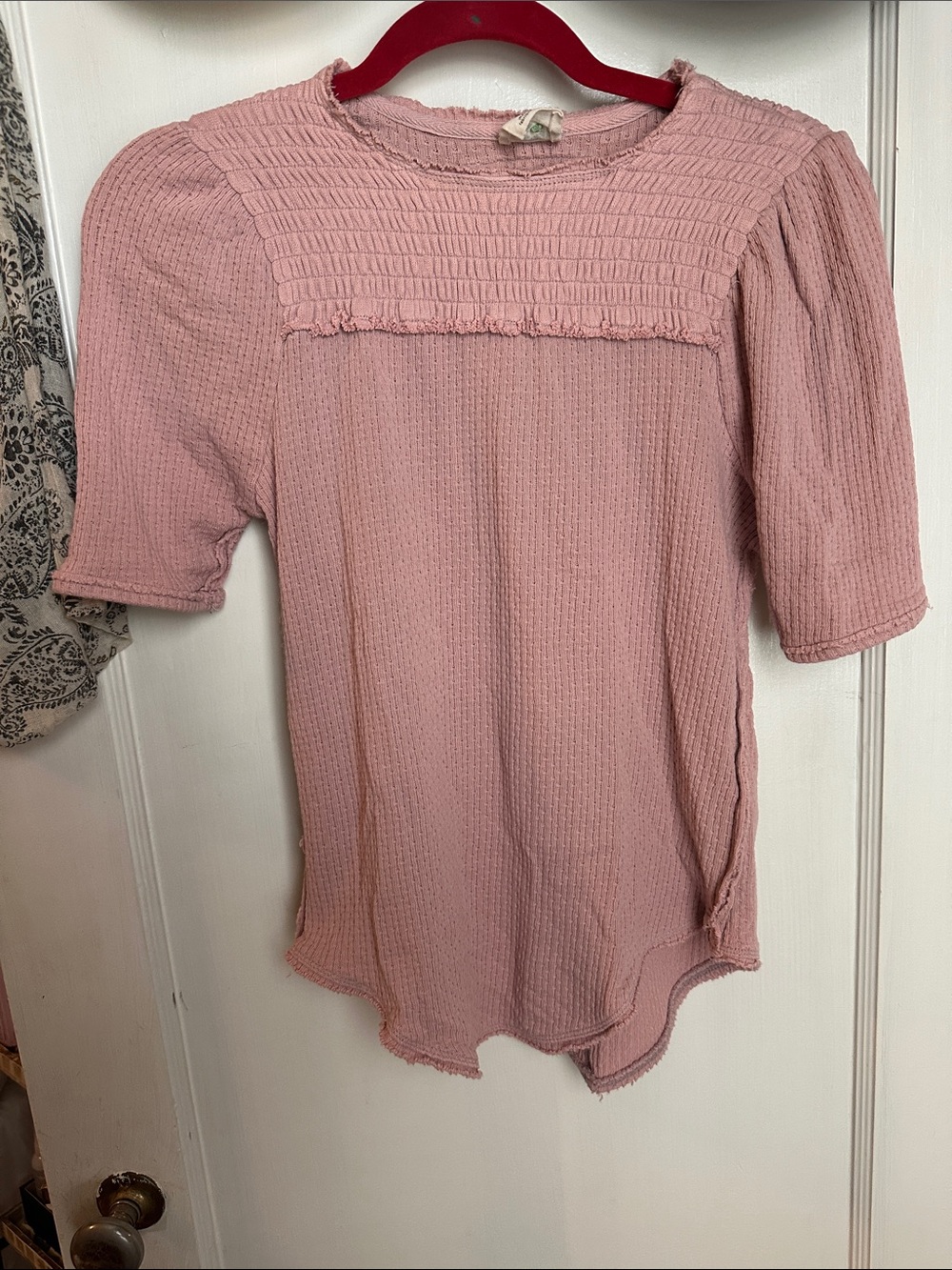 We The Free Rose Pink Smocked Yoke Short Sleeve Top